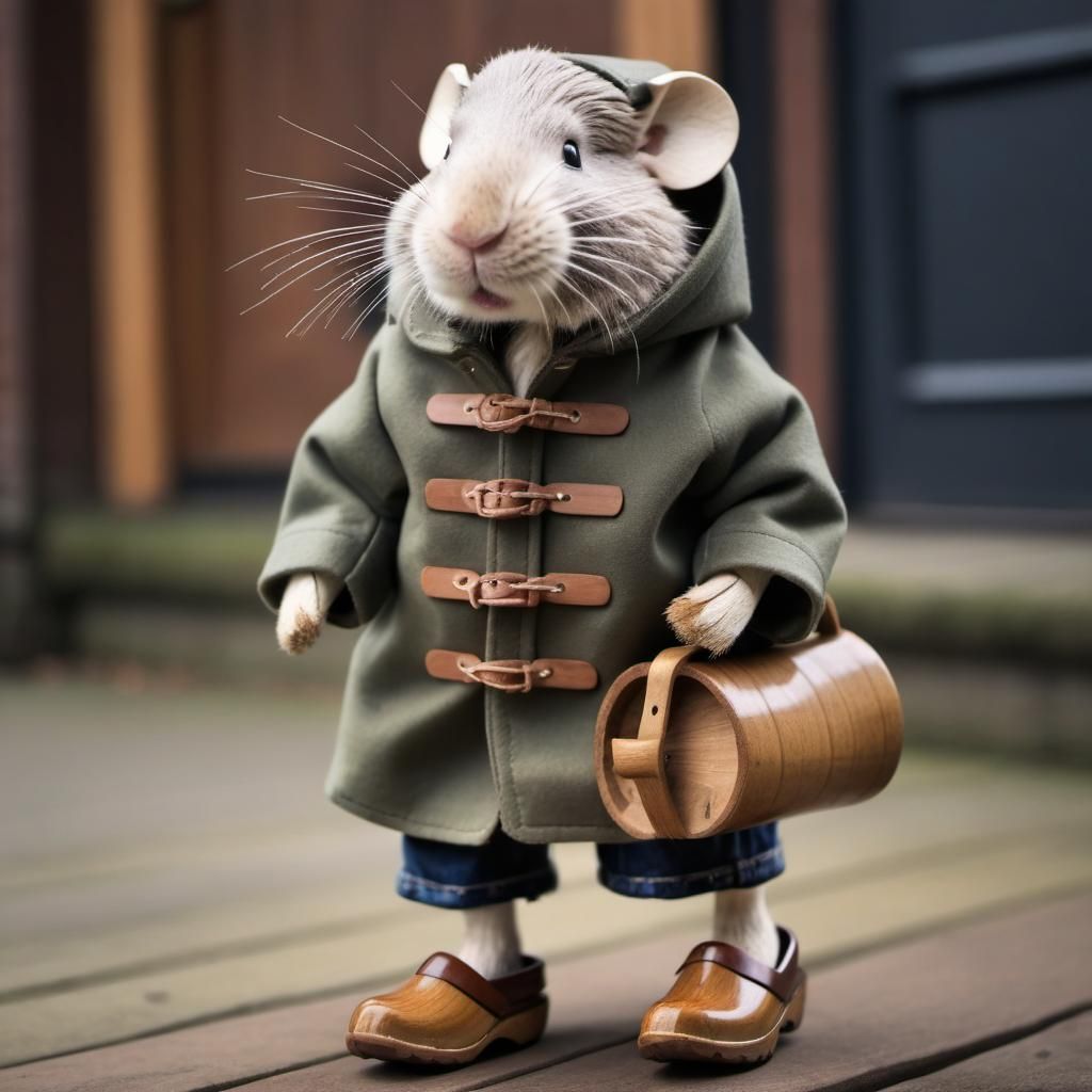 Rat in Duffle Coat and Clogs