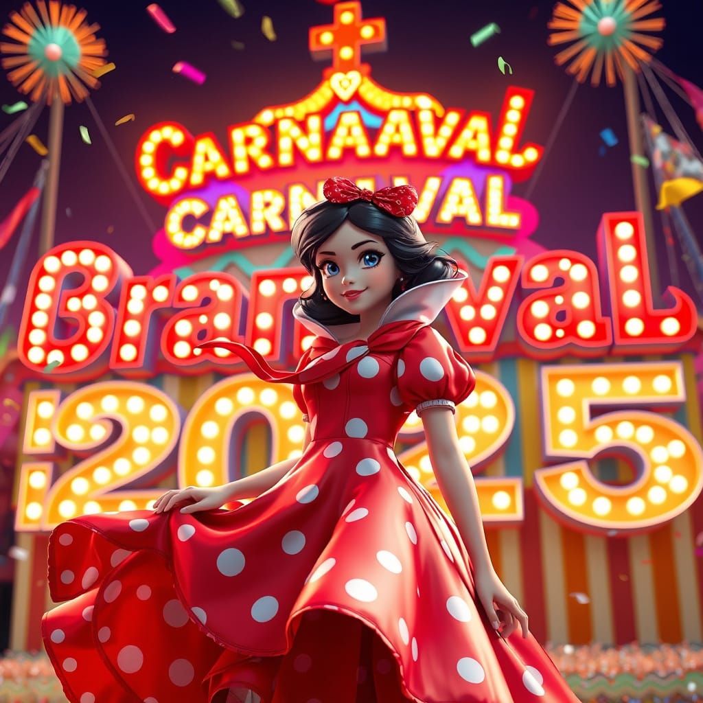 Vibrant Snow White in 3D Anime Style Carnival Attire