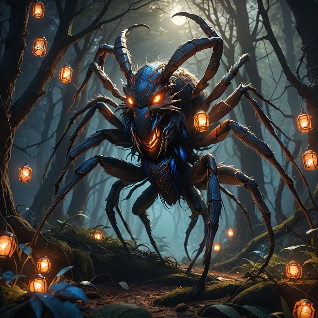 Mystical Rabbit-Spider Hybrid in Dim Forest
