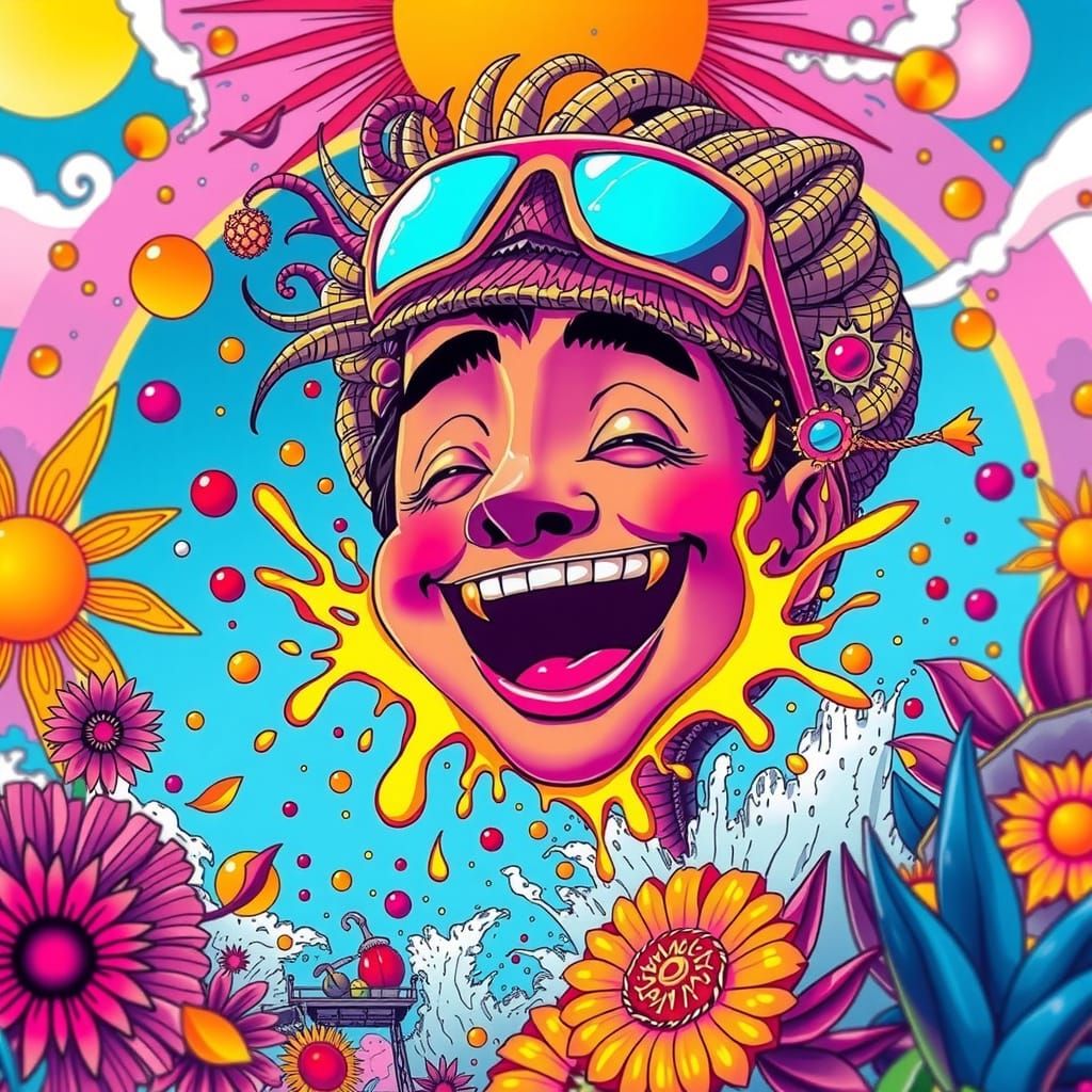 Happy Summer Face in Cyberpunk Fractal Chaos