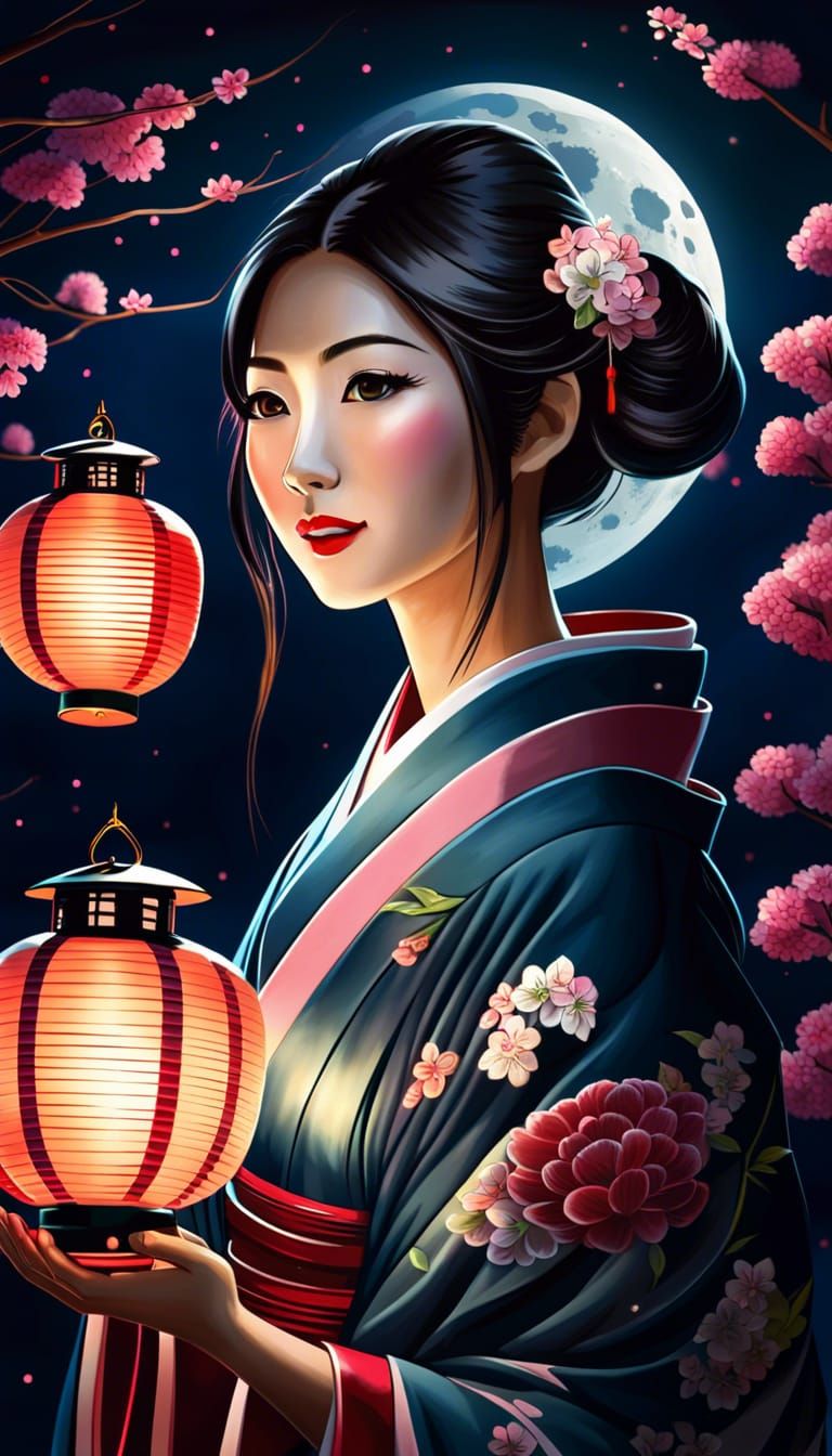 Woman holding a Japanese lantern