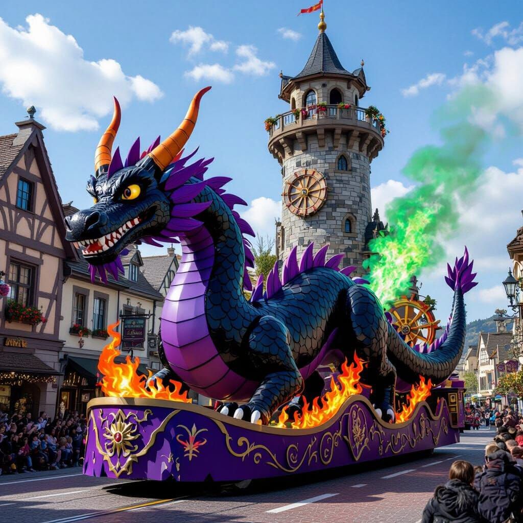 Dragon Parade Float and Tower in Whimsical Style