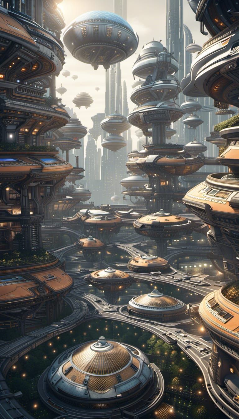 space colony gigantic city, feng shui, first person view, 8k, higher realism, matte painting, digital illustration, cont...