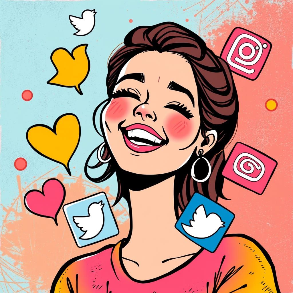 Smiling Woman in Social Media Art Illustration