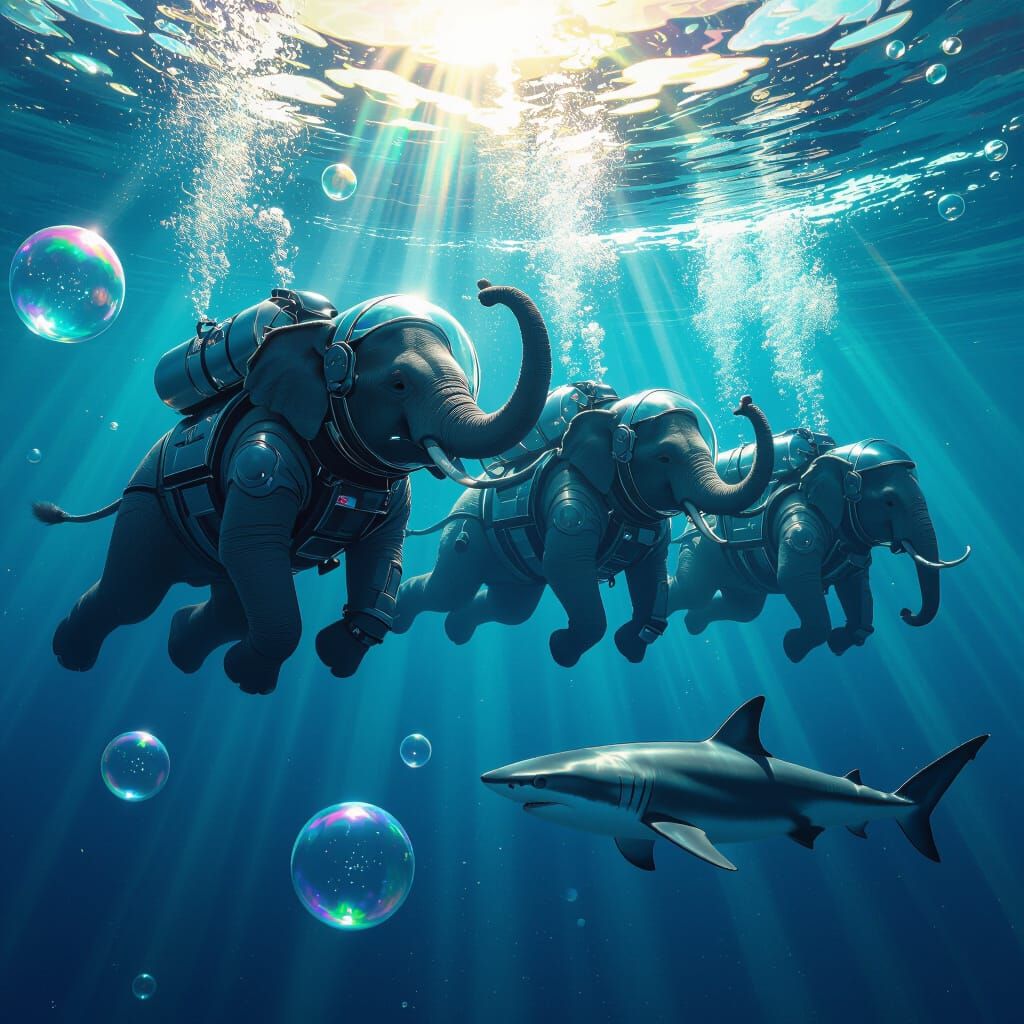 Elephants in Futuristic Spacesuits Explore the Deep Ocean