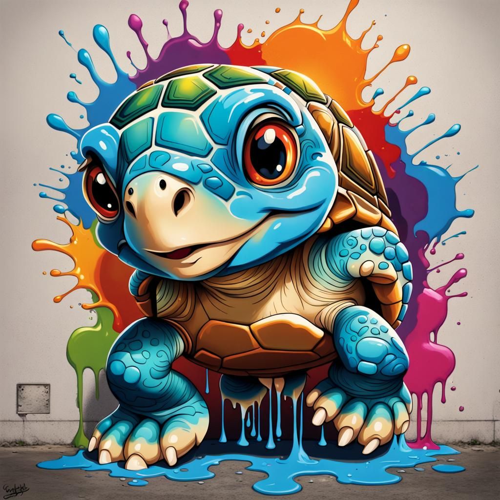 Colorful Cartoon Turtle Graffiti Art