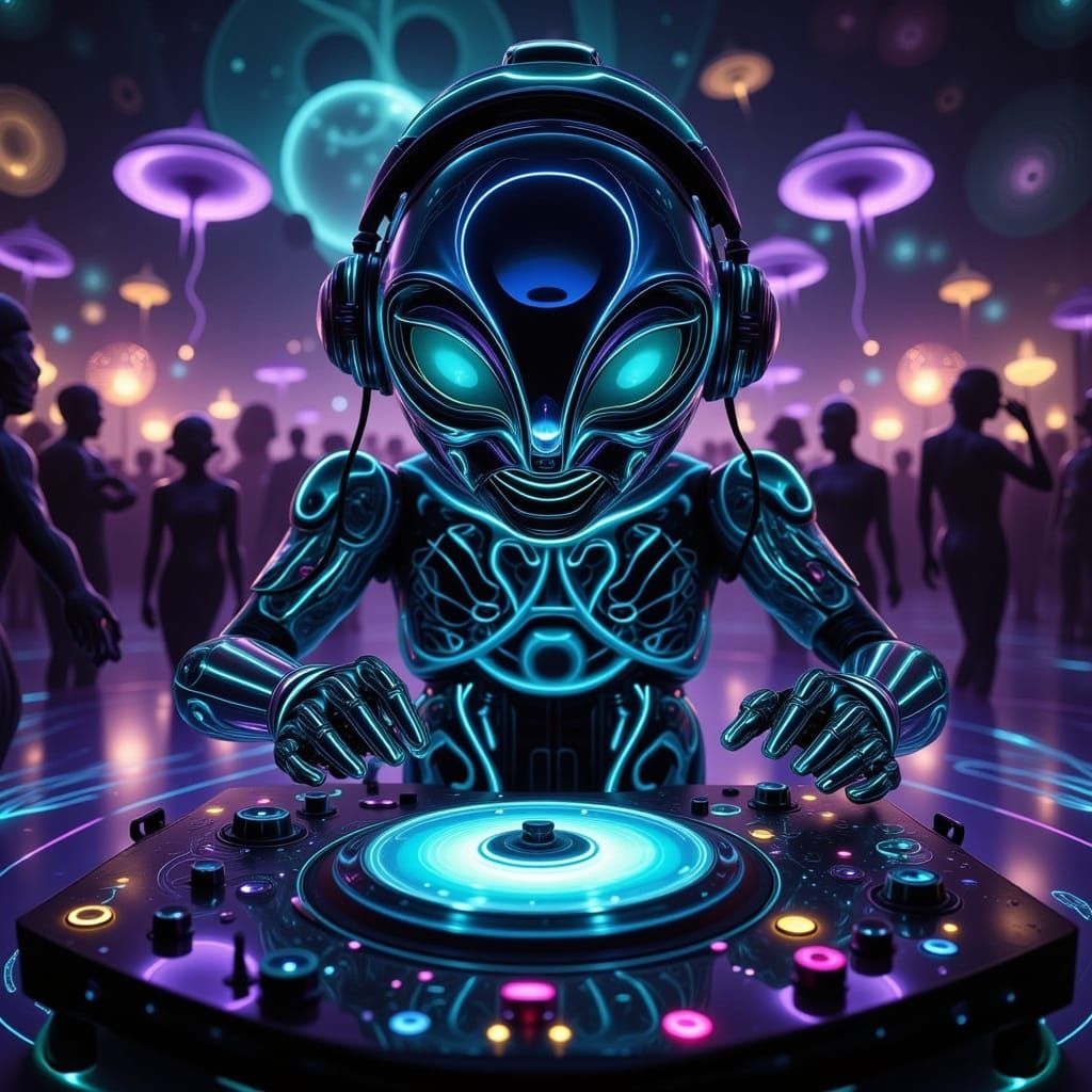 Surreal Cyberpunk Nightclub Scene in Vibrant Bioluminescent ...