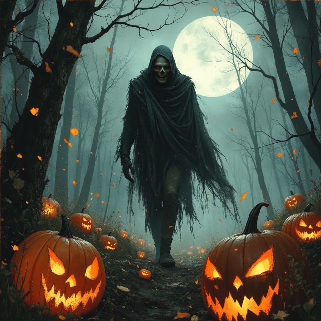 Undead Man in Spooky Pumpkin Patch