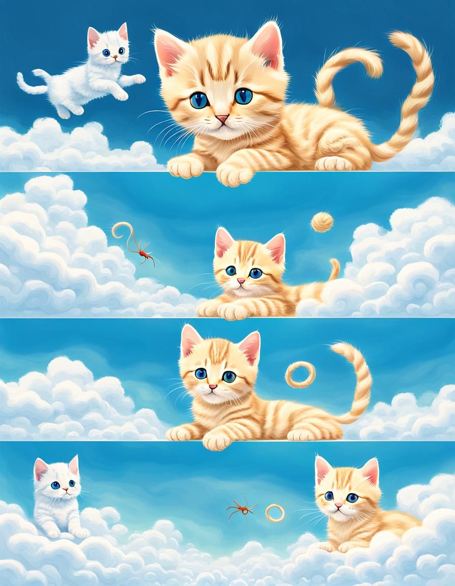 Kitten Age Progression in Four Digital Art Panels