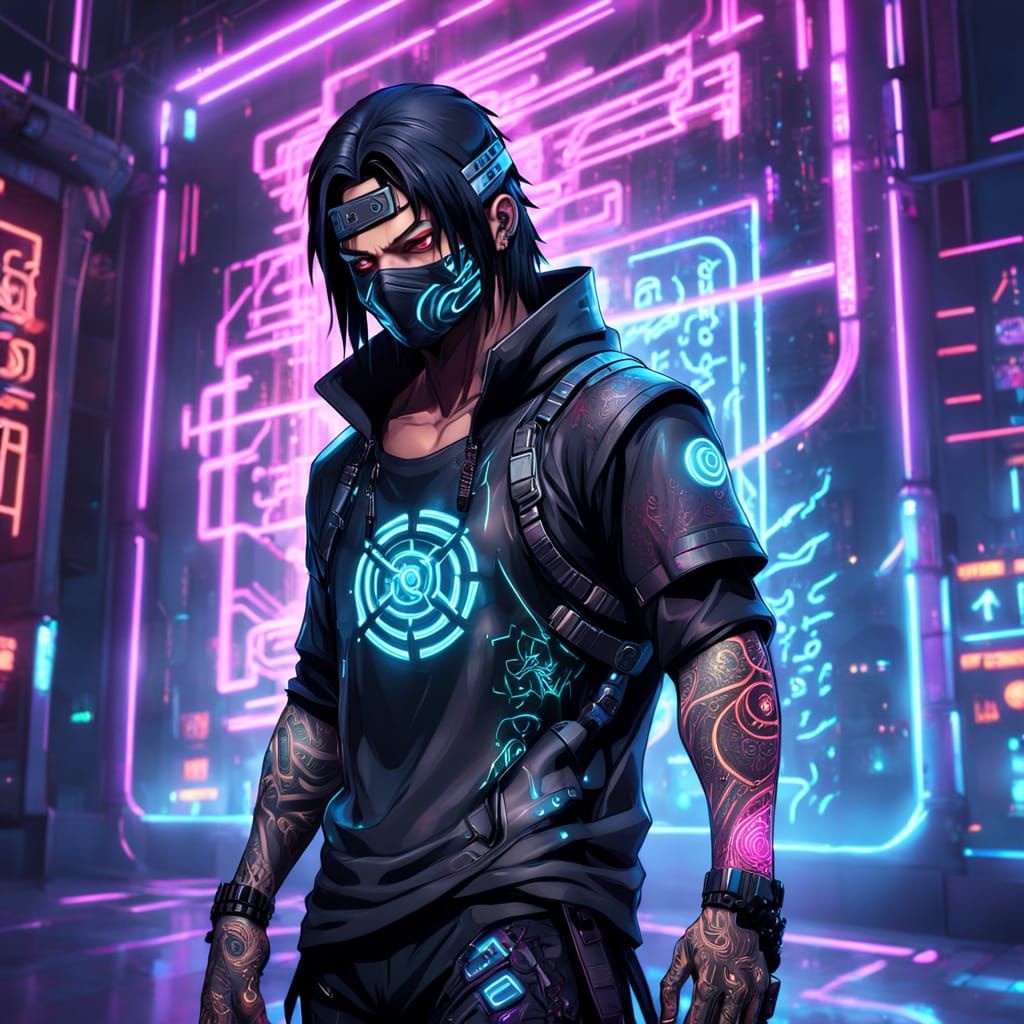Cyberpunk Ninja in Neon Cityscape