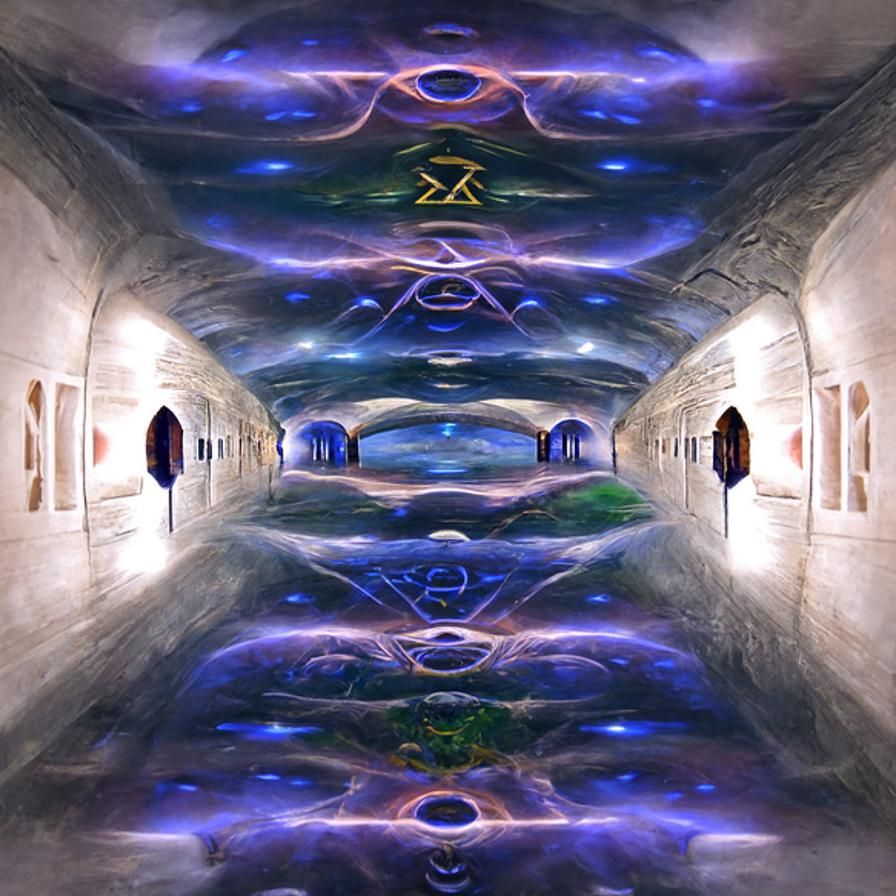 Interdimensional Tunnel of Celestial Runes in Digital Art