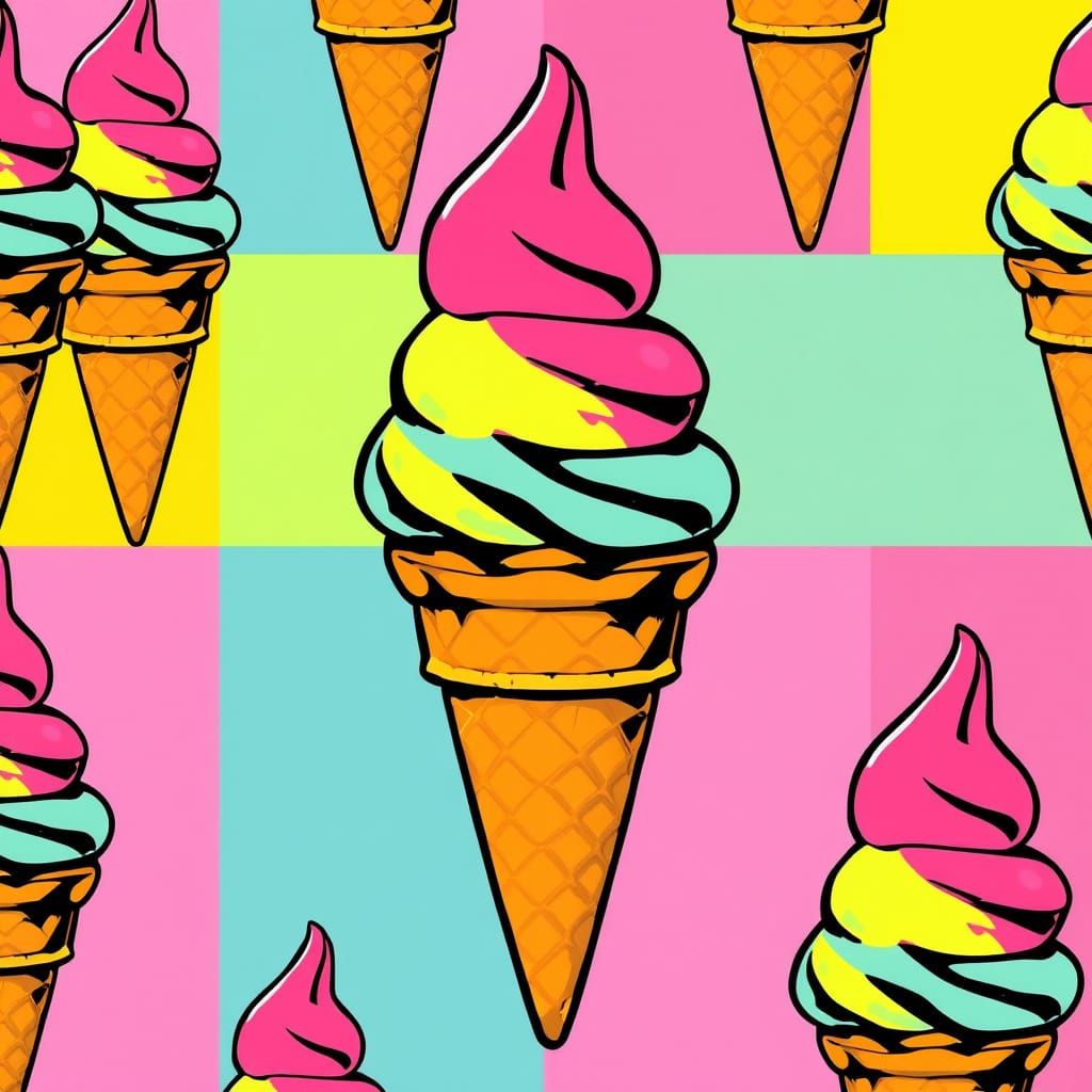 Pop Art Ice Cream Cone in Warhol Style