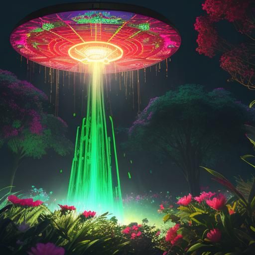 Magical Egg Among Fluorescent Flowers in Hyperrealistic Styl...