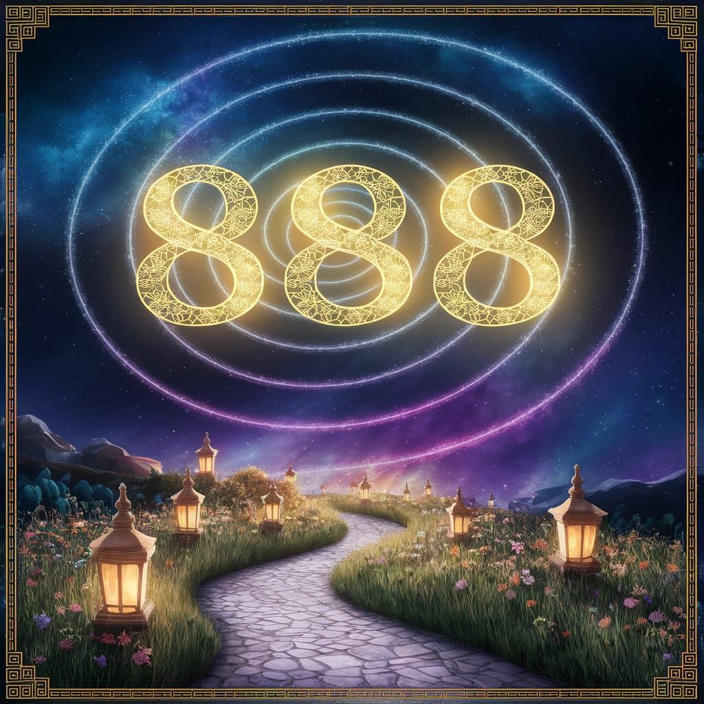 Ethereal Fantasy Scene with Golden 888 Pathway