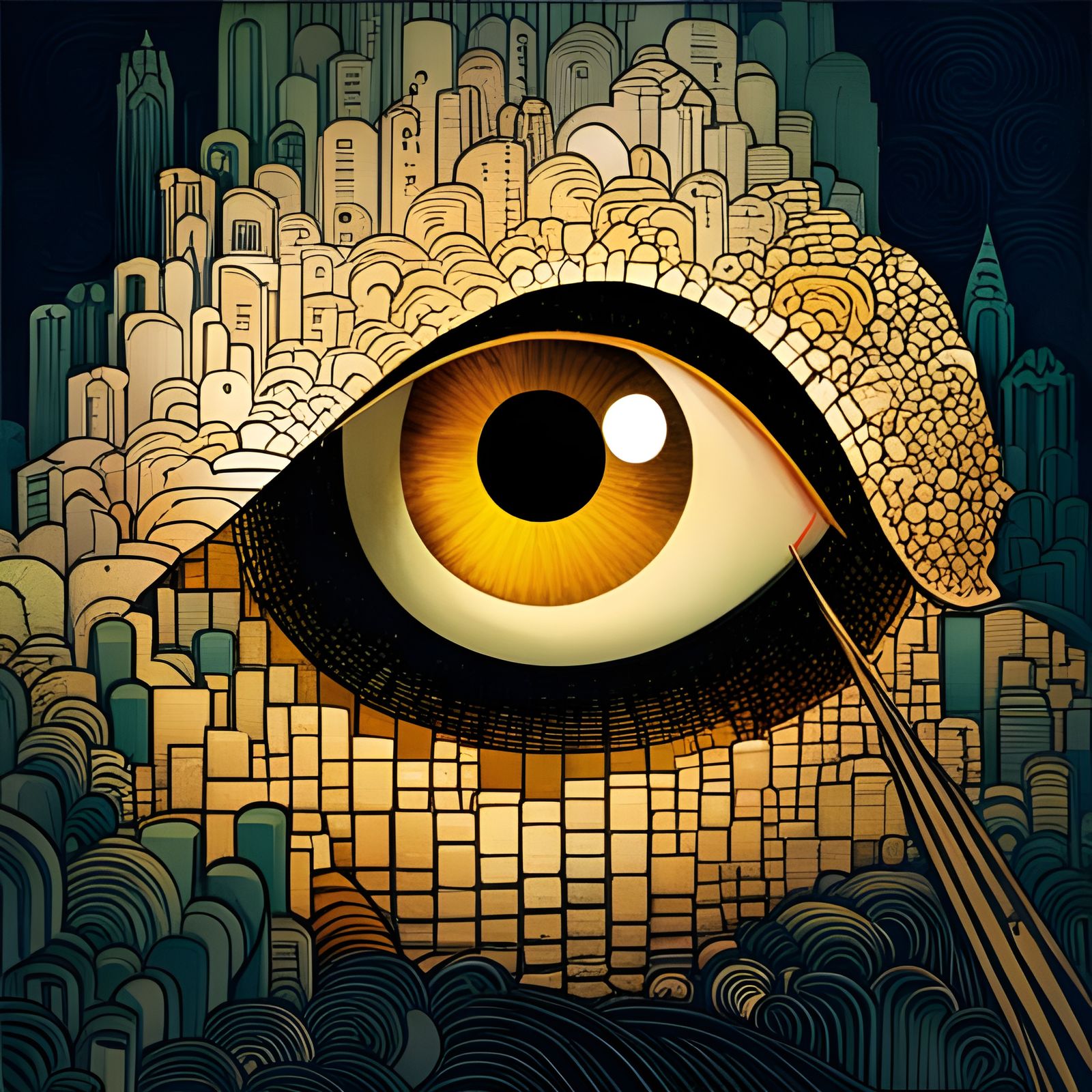 Ominous Eye in Gold and Black, Elemental Art