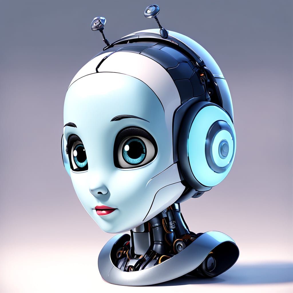 Robot Maid Head in Disney Cartoon Style