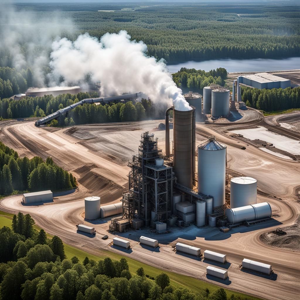 Busy Asphalt Plant on Highway Construction Site