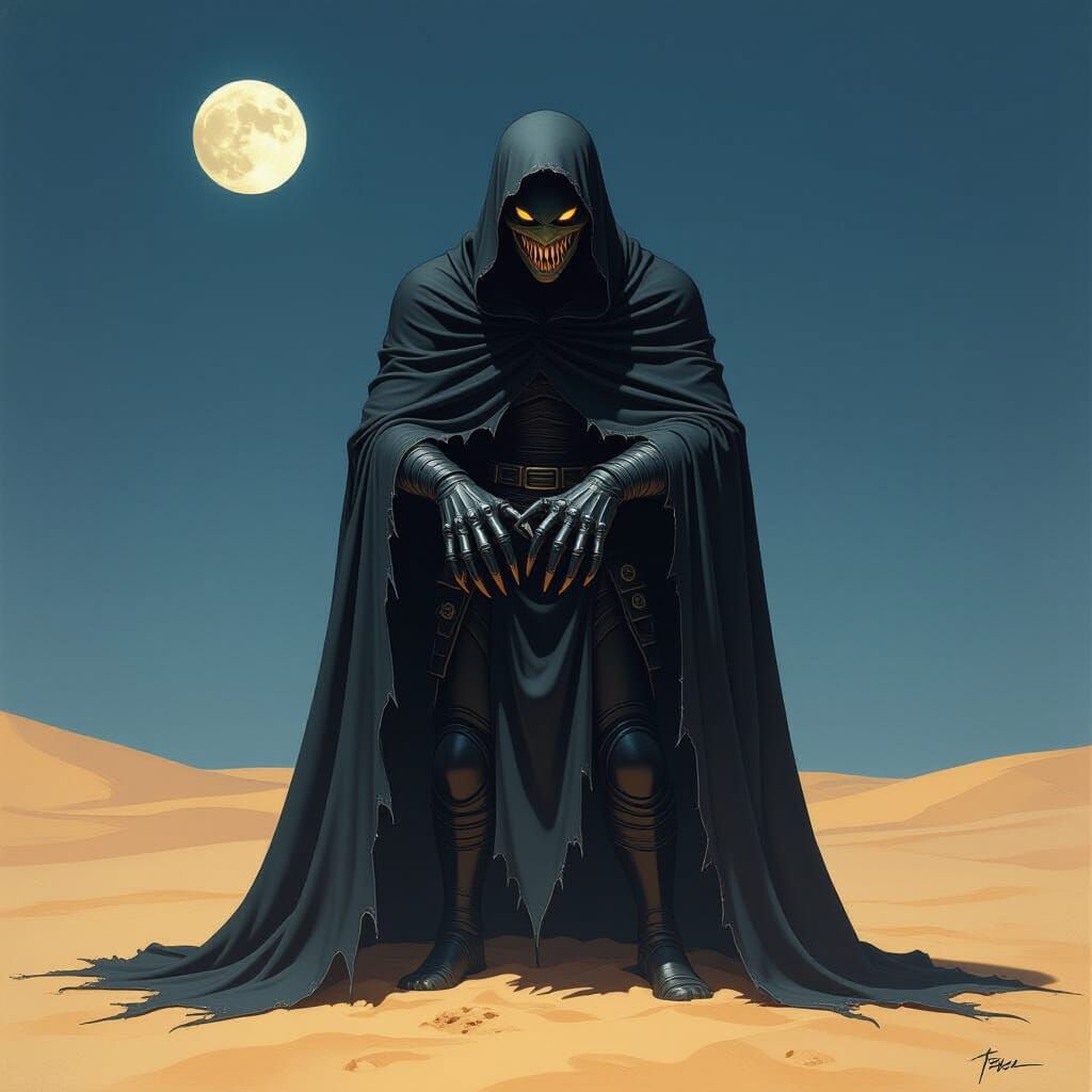 Desert Ghoul Under Moonlight in Gritty Comic Style