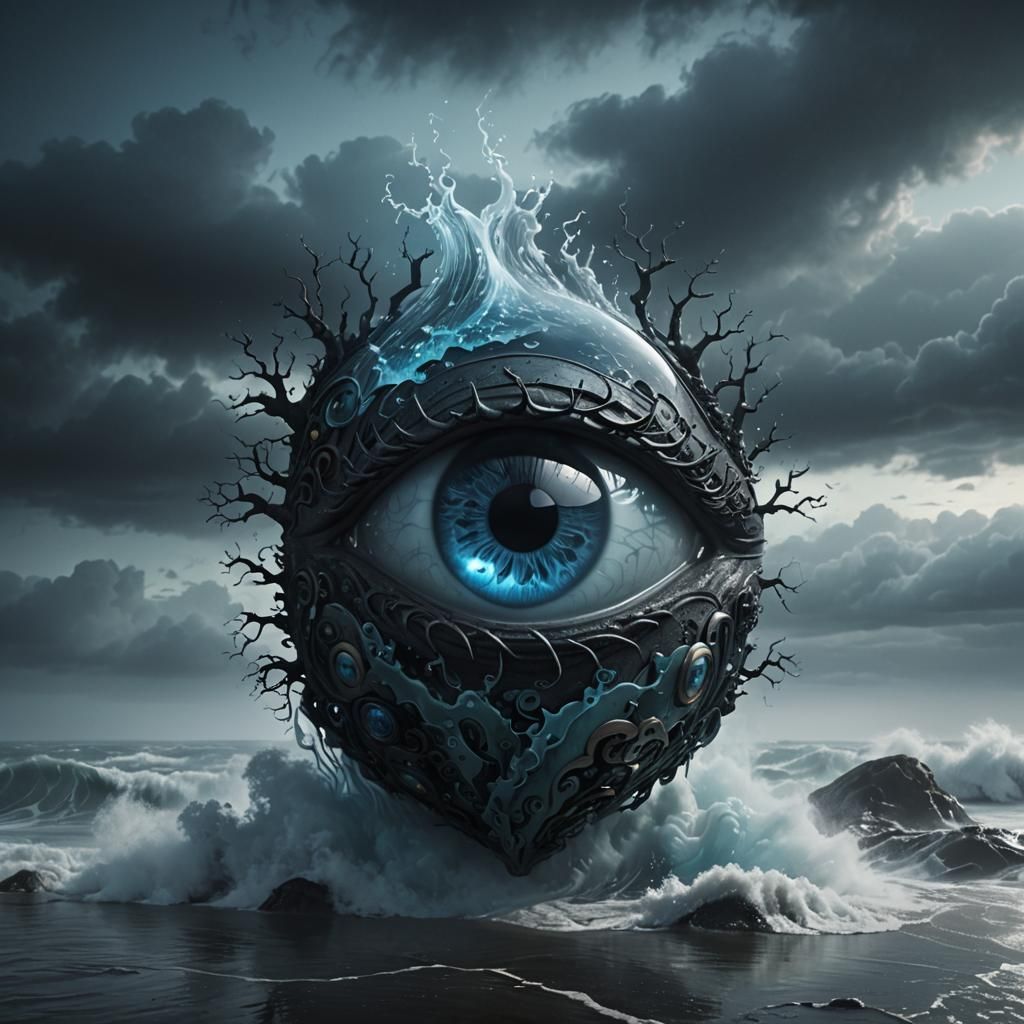 Glass 'A' with Brain in Dark Fantasy 3D Render