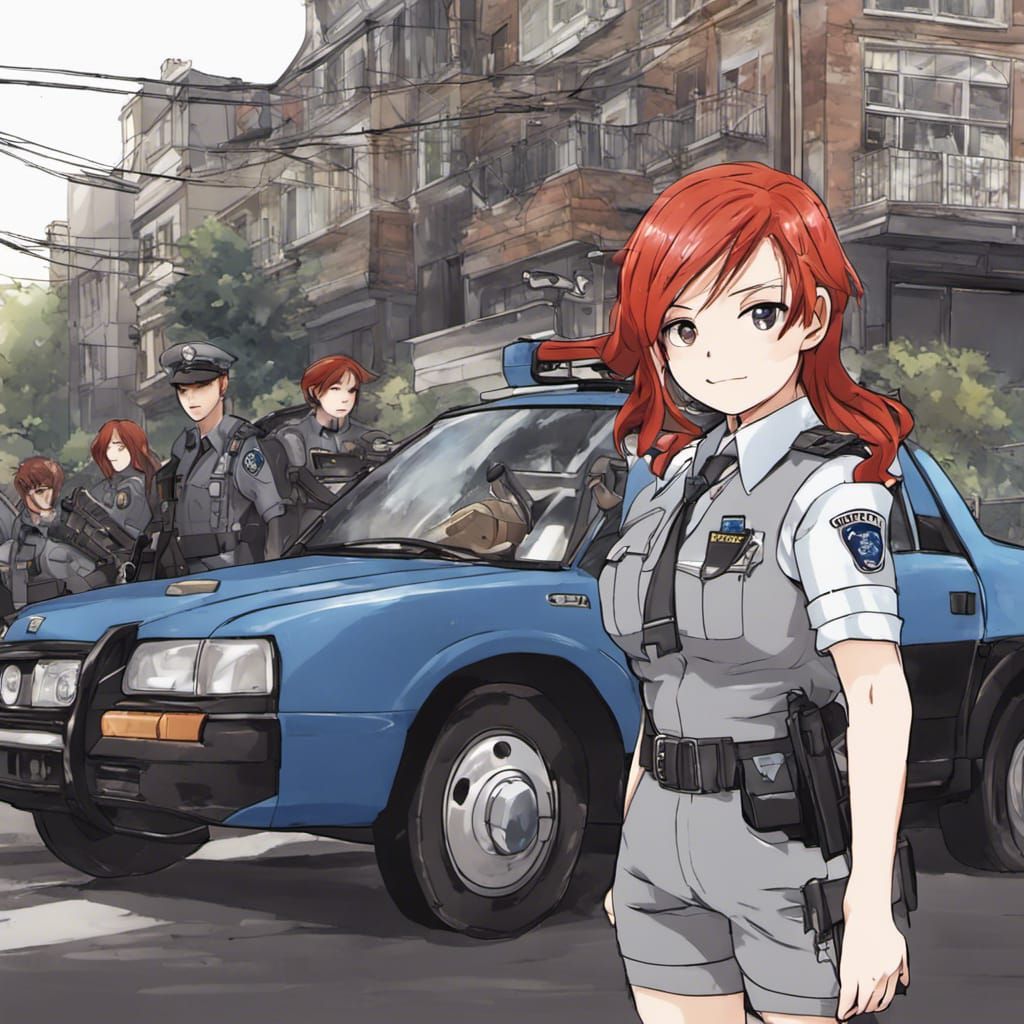 Anime Girl in Raccoon City with Police Car