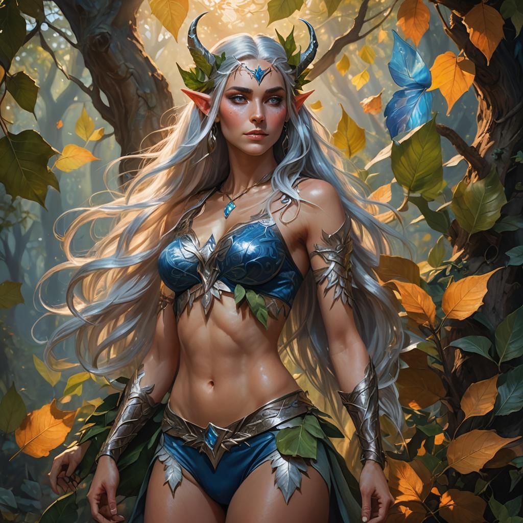 Elven Woman and Fairy in Fantasy Oil Painting