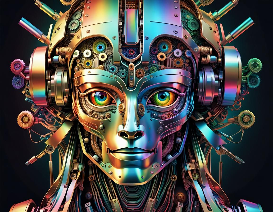 Iridescent Robot Head Reveals Mythical Mechanics