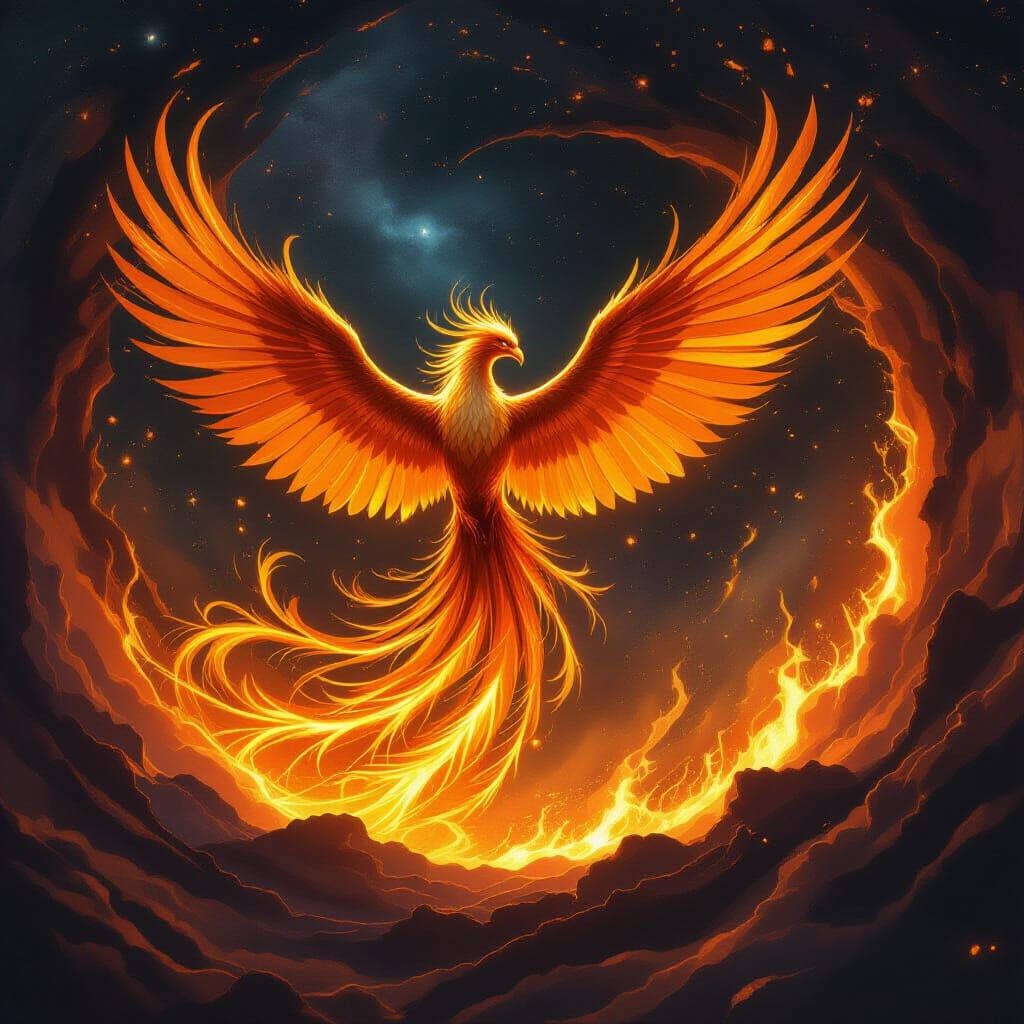 Majestic Phoenix Rises From Fiery Vortex in Epic Fantasy Sty...