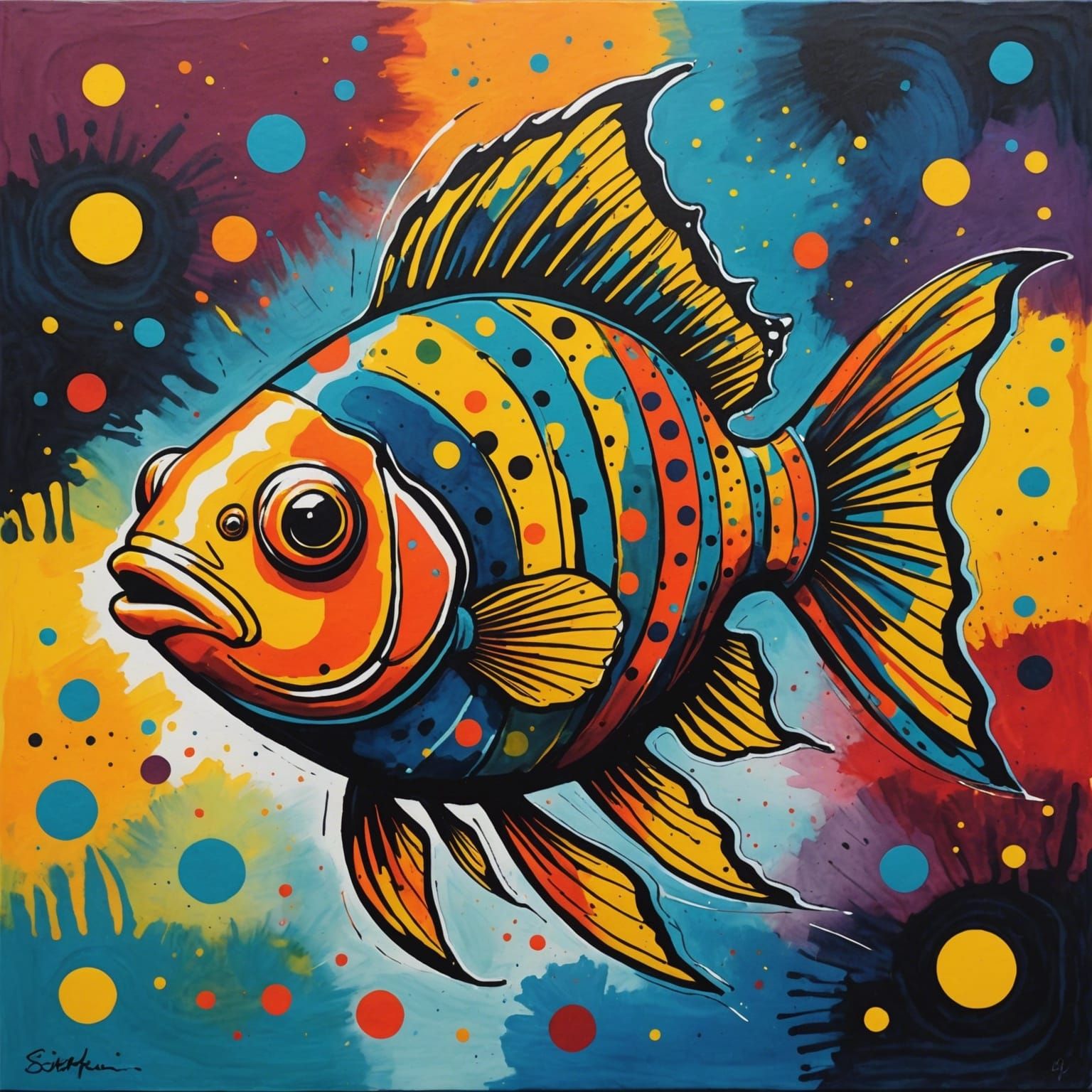 Ink Goldfish in Fauvist Abstract Style
