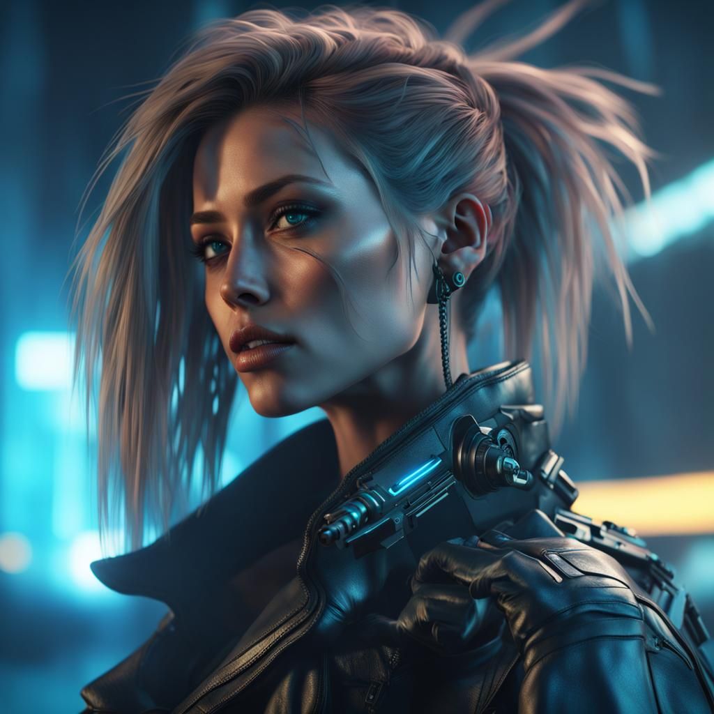 Cyberpunk Woman with Gun in Cyberpunk Style