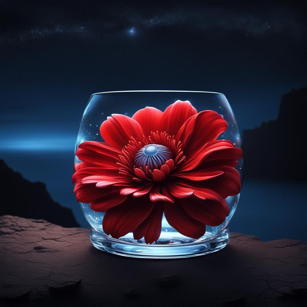 Red Flower in Glass Bead Digital Illustration