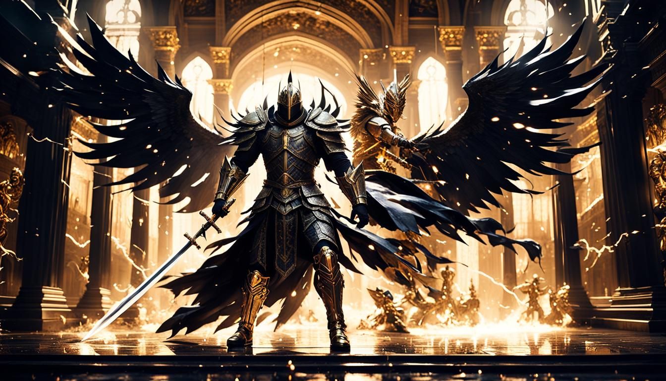 Knight Fighting with Crystal Armor in Grand Hall