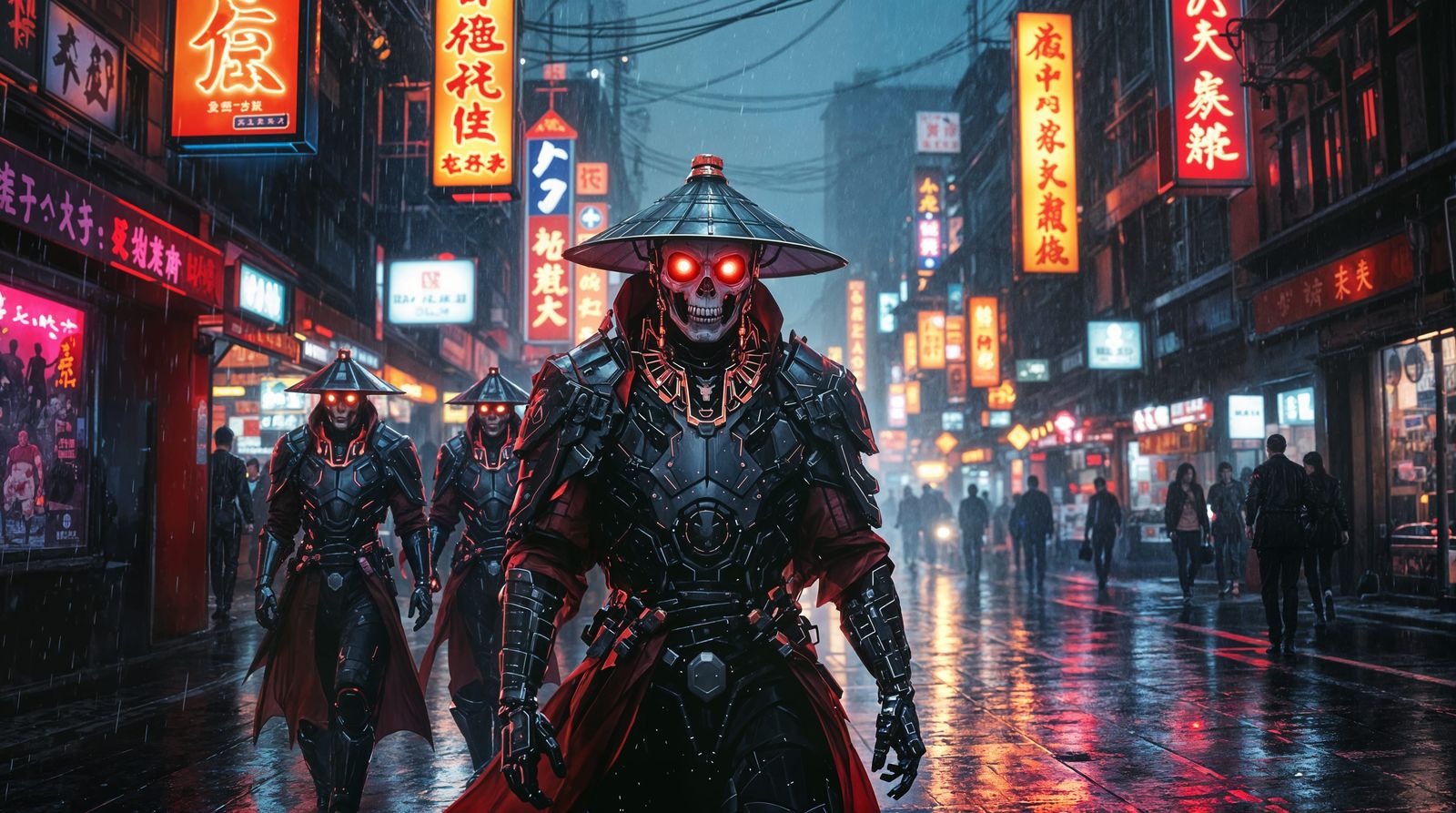 Cyberpunk Samurai in Neon Rain