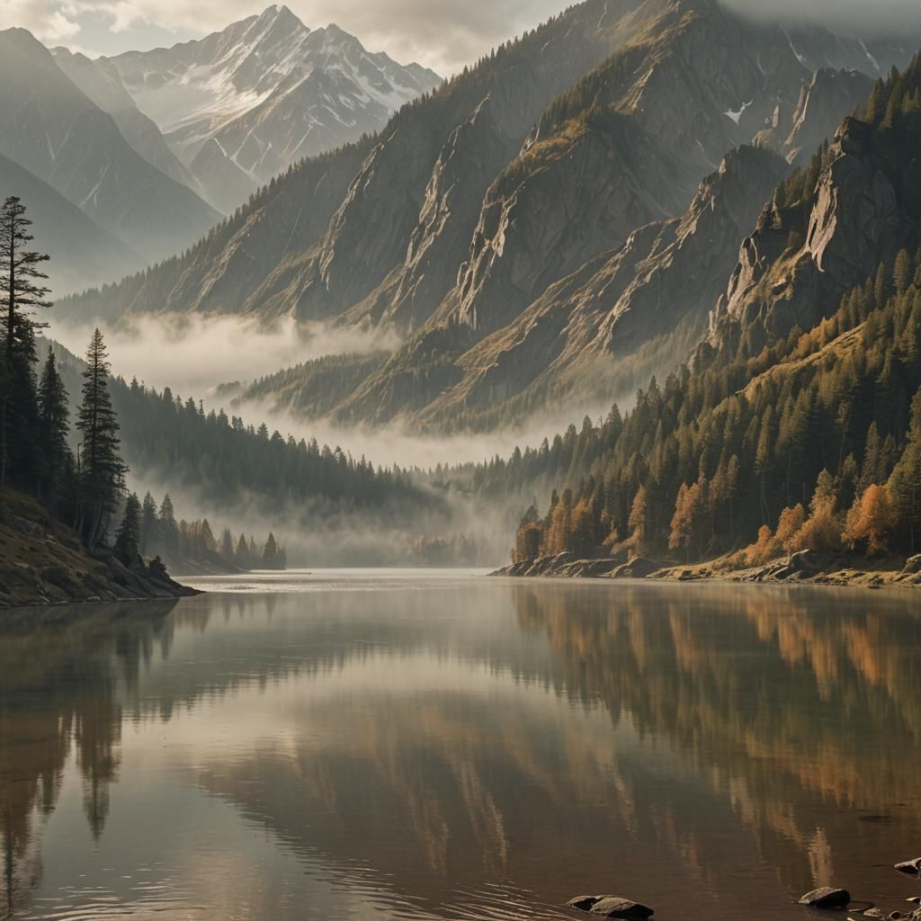 Serene Mountain Lake at Golden Hour