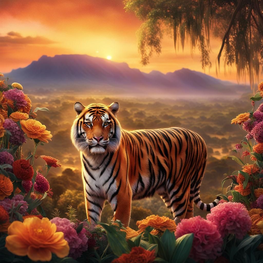 Tanzanian Tiger on Australian Mainland at Sunset