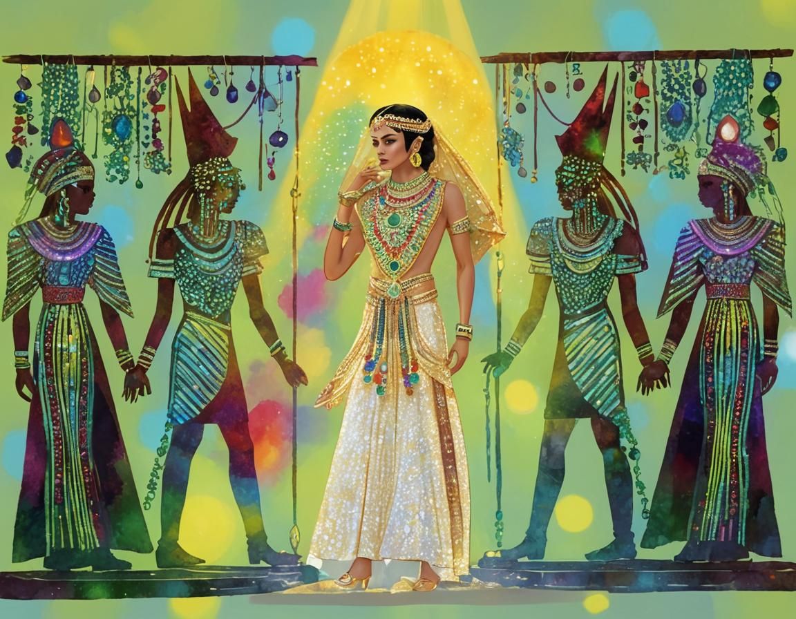 Realistic Egyptian Jewelry with Gold and Precious Stones