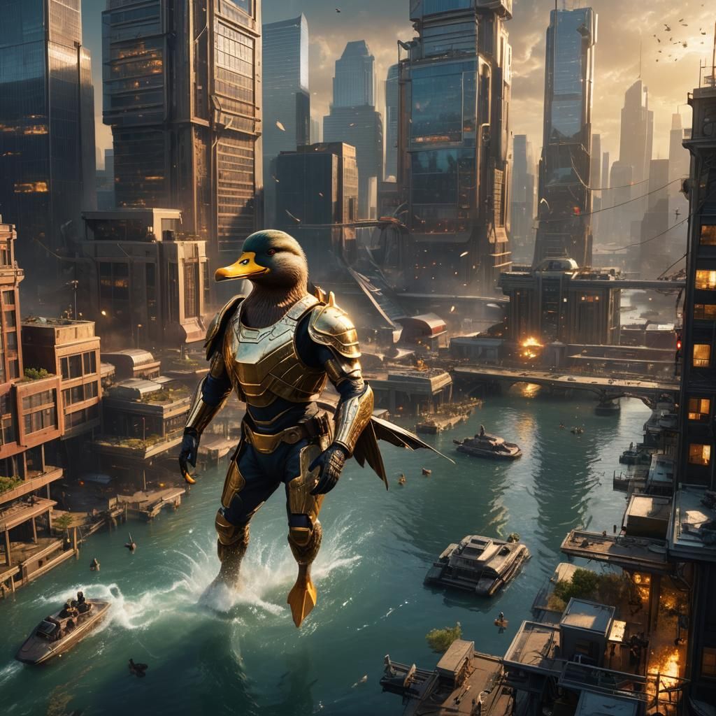 Armored Ducks Invade Futuristic USA: Matte Painting