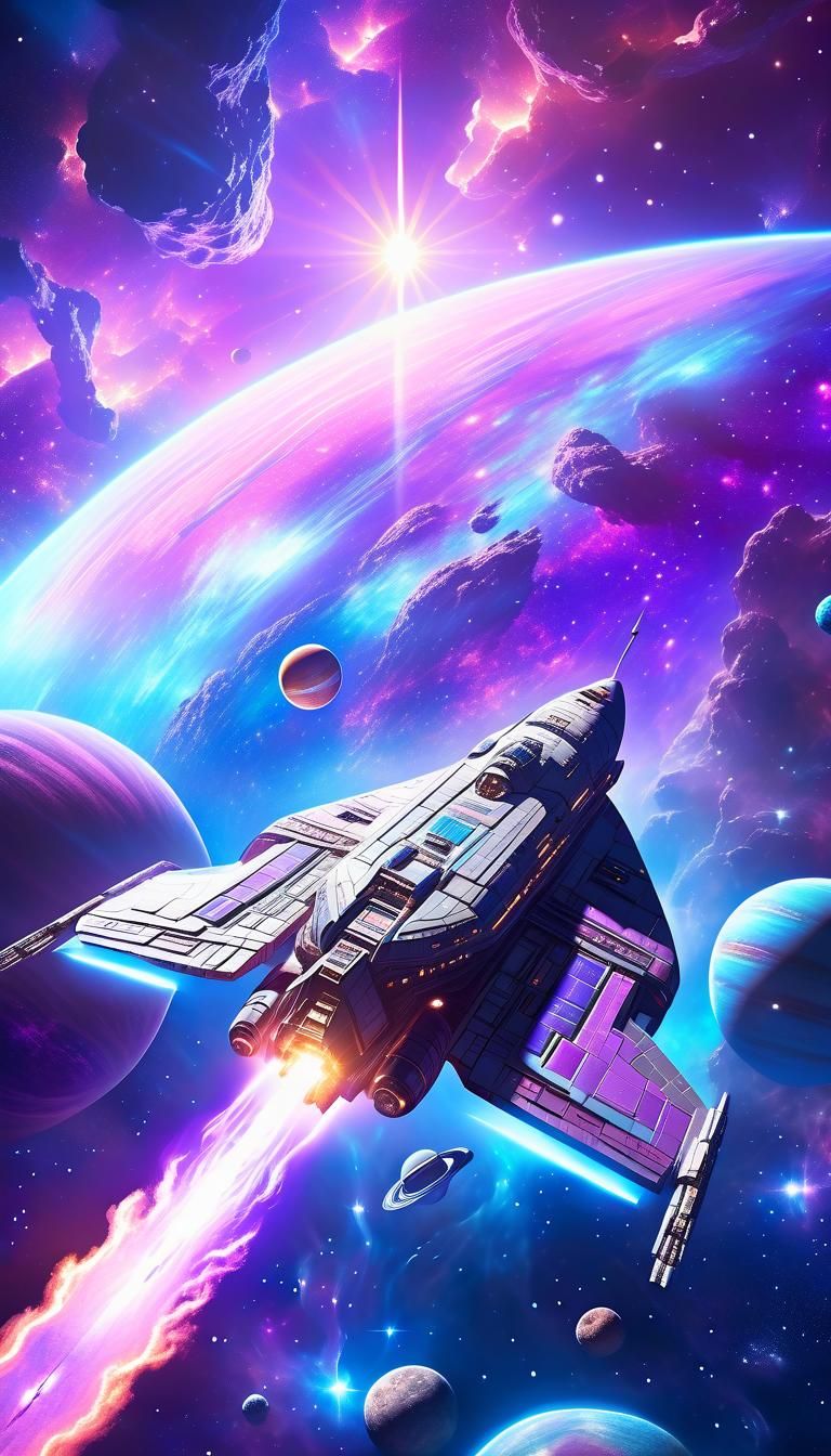 Hyperrealistic Spaceship Soaring Through a Nebula