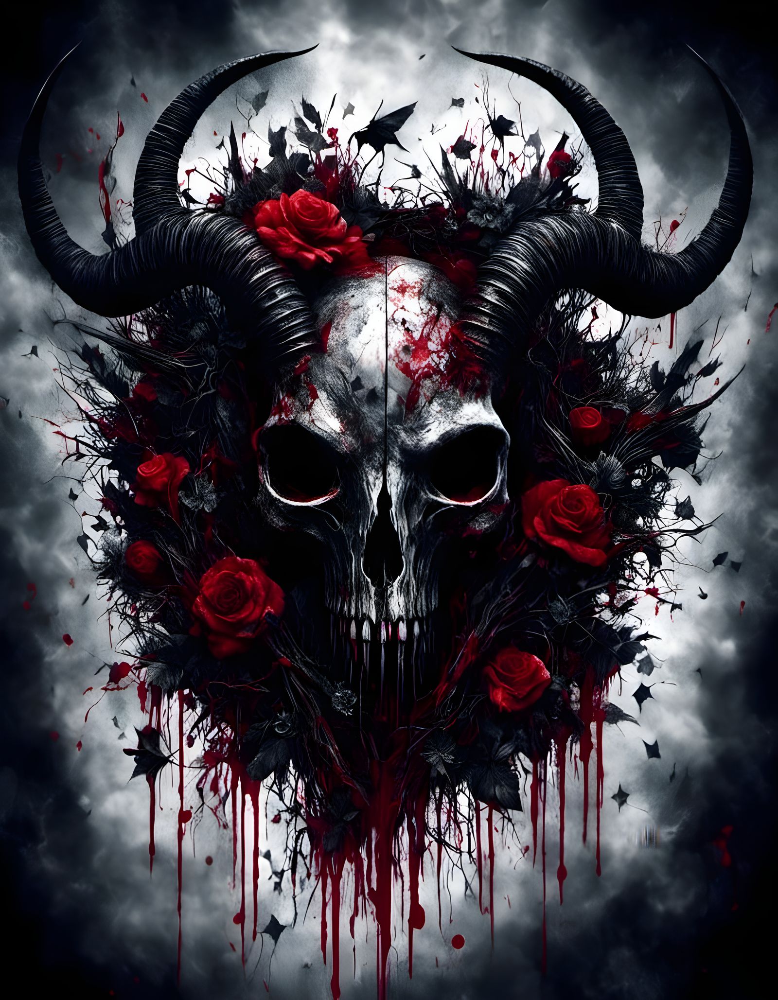 Rotting Goat Skull with Inverted Pentagram in Gothic Style