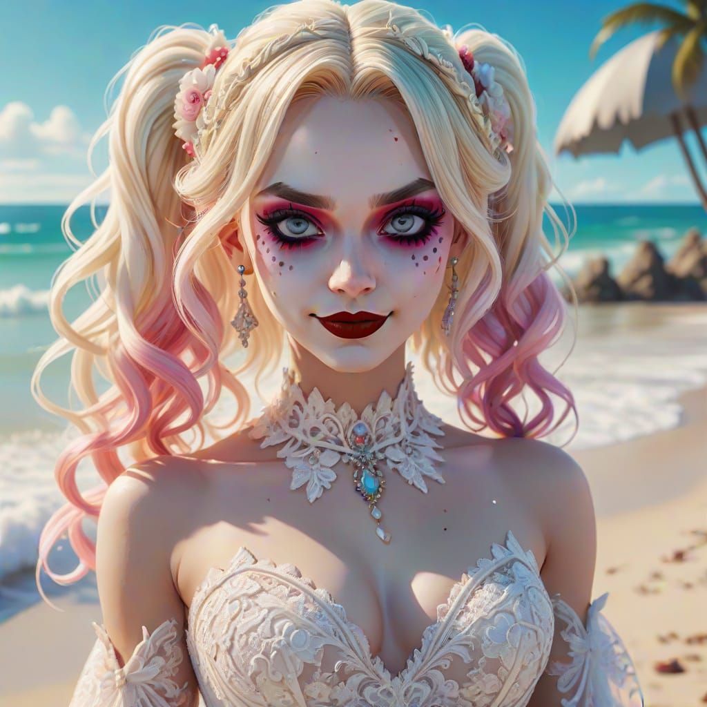 Anime Harley Quinn Bride with Beach Waves