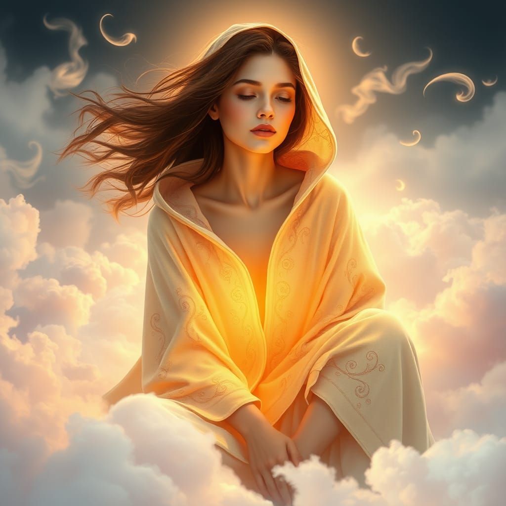 Ethereal Woman in Clouds, Fantasy Concept Art