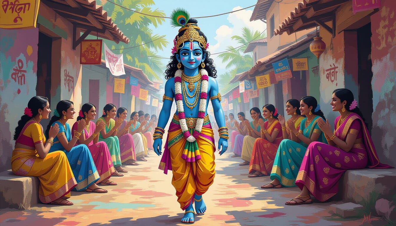 Krishna as Bangle Seller in Graffiti Art Style