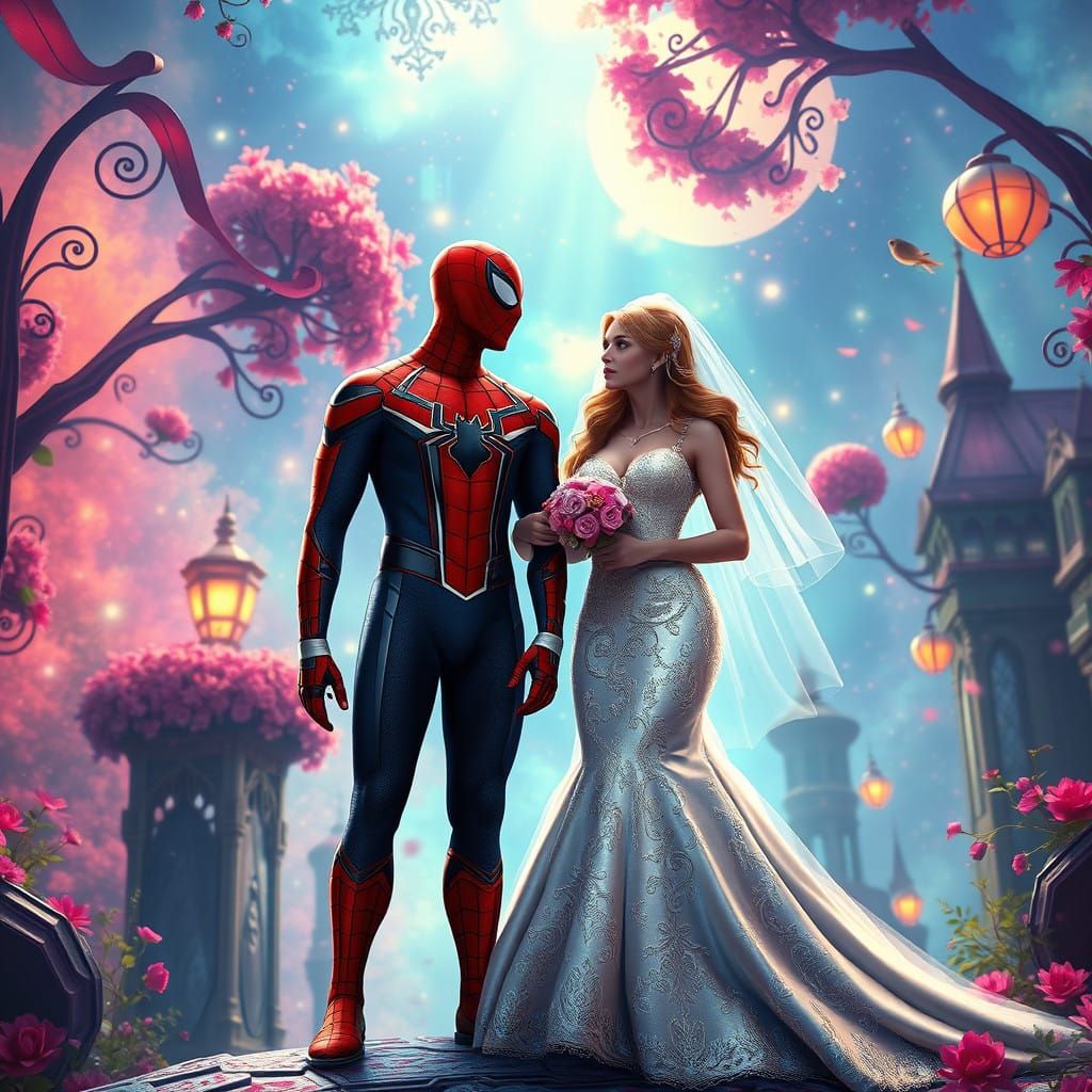 Spider-Man and Mary Jane in Whimsical Wedding Fantasy