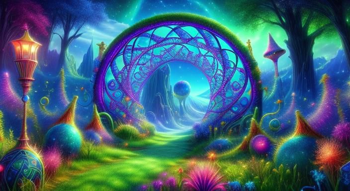 Fairies and Spirograph Portal in 3D Fantasy Land