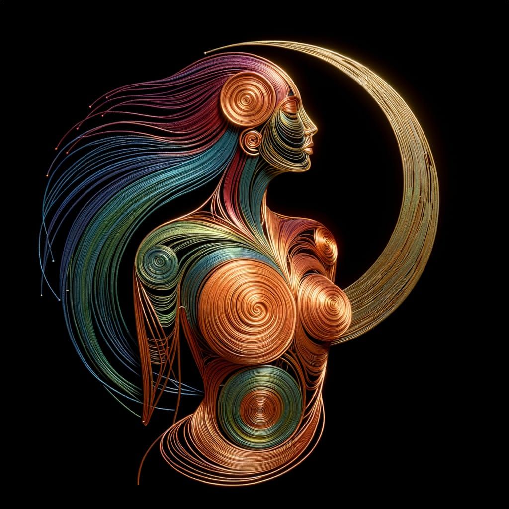Copper Wire Sculpture of Spiral Goddess