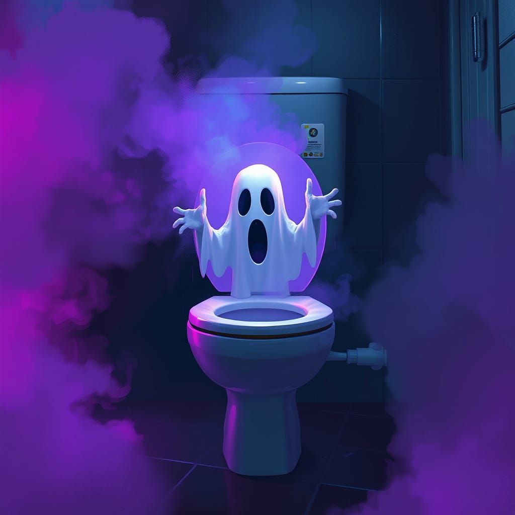 Eerie Ghost Emerges from a Vibrant Purple and Blue Portal