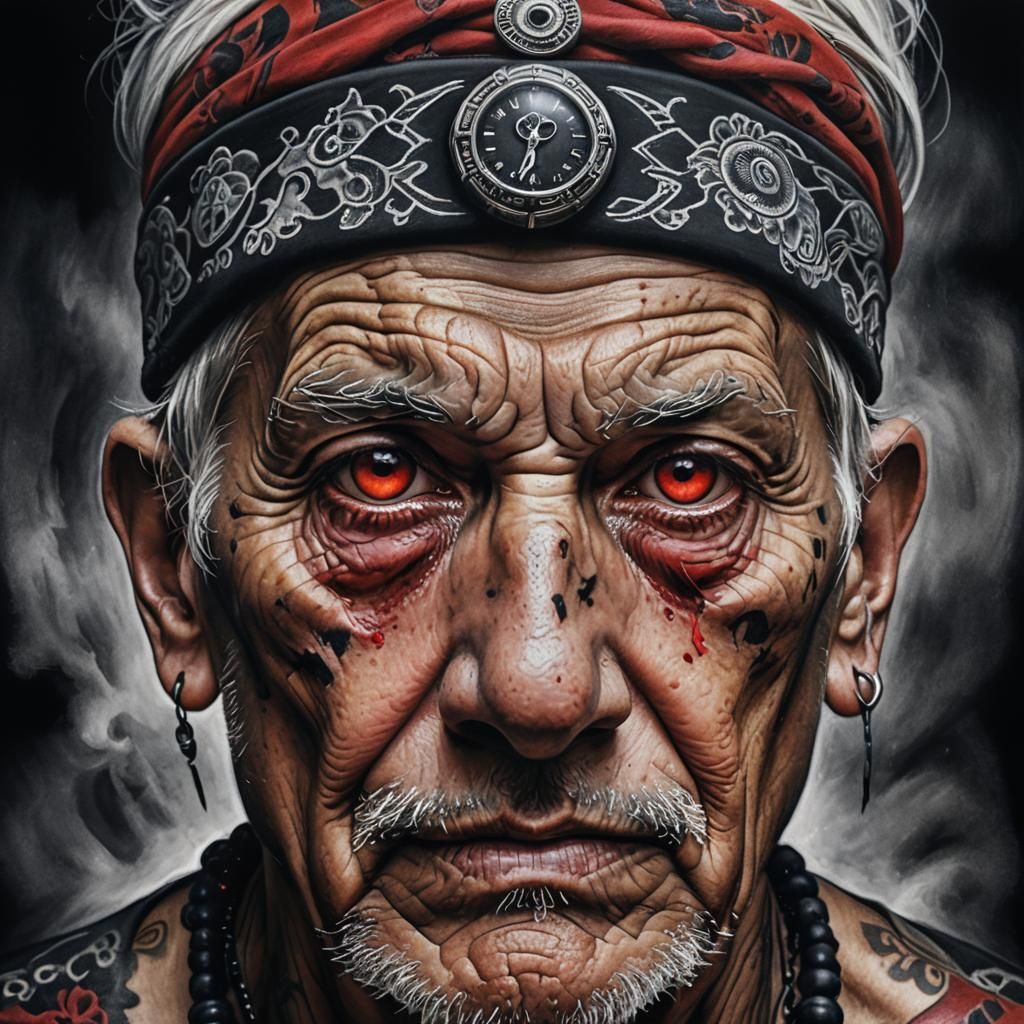 Intense Portrait with Red Tattoos in Dark Fantasy Style