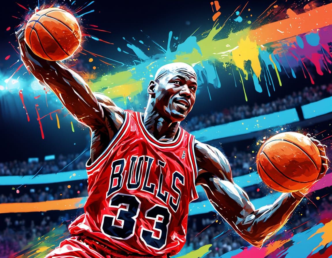 Michael Jordan Action Painting: Digital Basketball Art