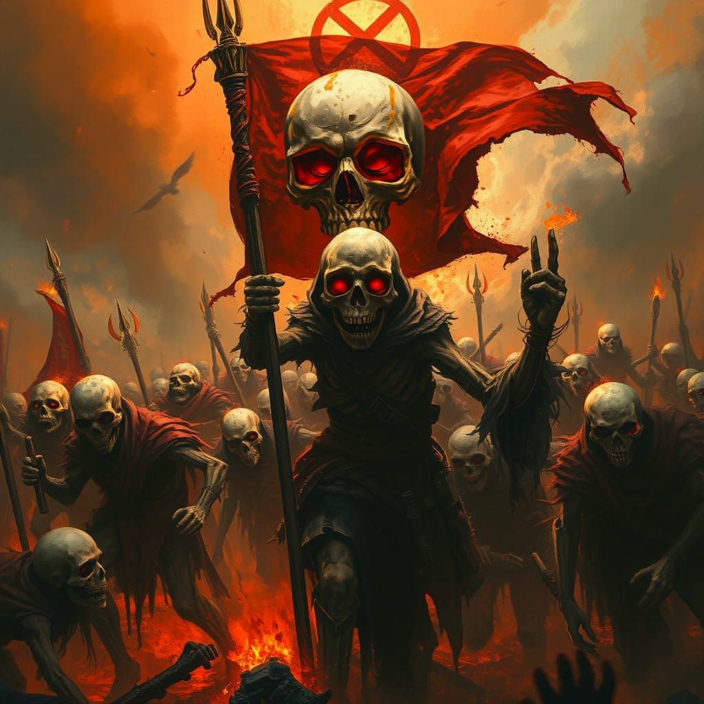 Dark Fantasy Horror Leader on a Zombie Banner in Hellish Tur...