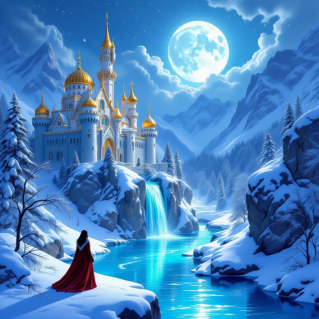 Winter Fantasy Landscape with Art Nouveau Castle