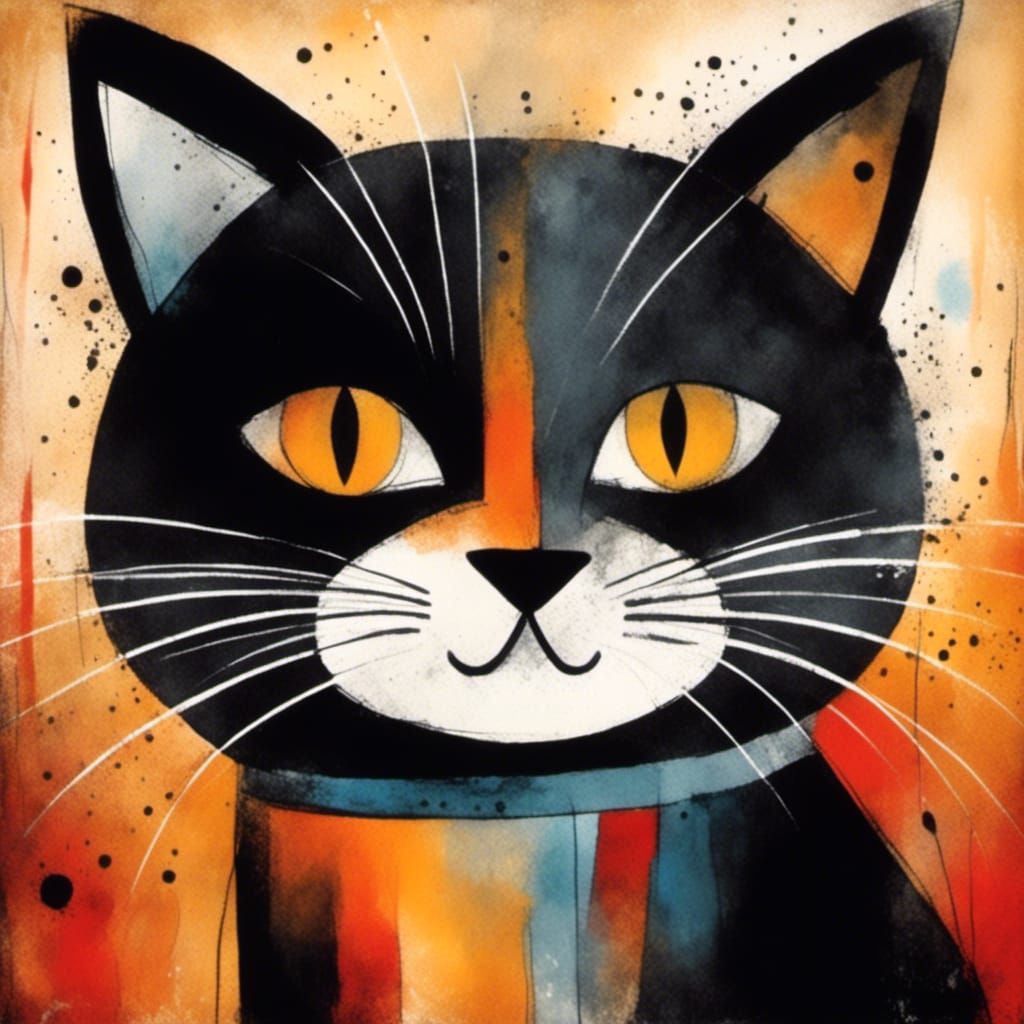 Stylized Cat Illustration in Charcoal and Ink Style